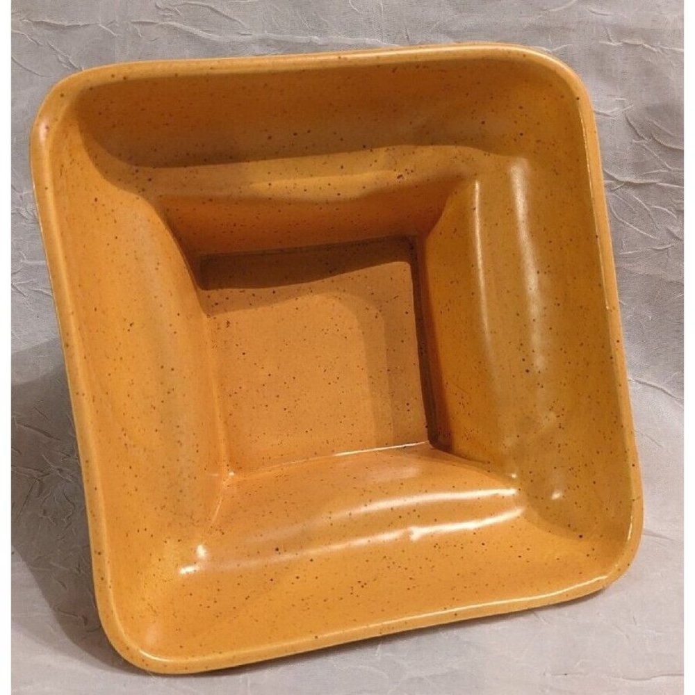 Vtg California Pottery Lid Dish L66 Yellow Gold Mid Century Speckled MCM Snack - Picture 5 of 16